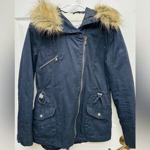 Women's Black Parka with Faux Fur Hood